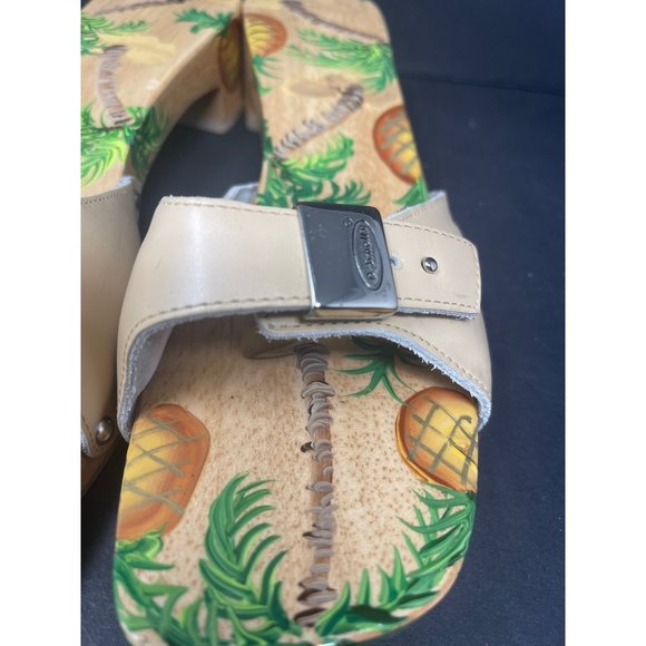 DR SCHOLLS Original Wood Exercise Sandal Leather Size 8M Pineapple Design Brazil - Picture 3 of 7